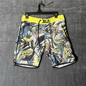 Volcom Scallop Mod 19 Board Shorts Mens Size 29 Limeade Floral Surf Swim Trunks